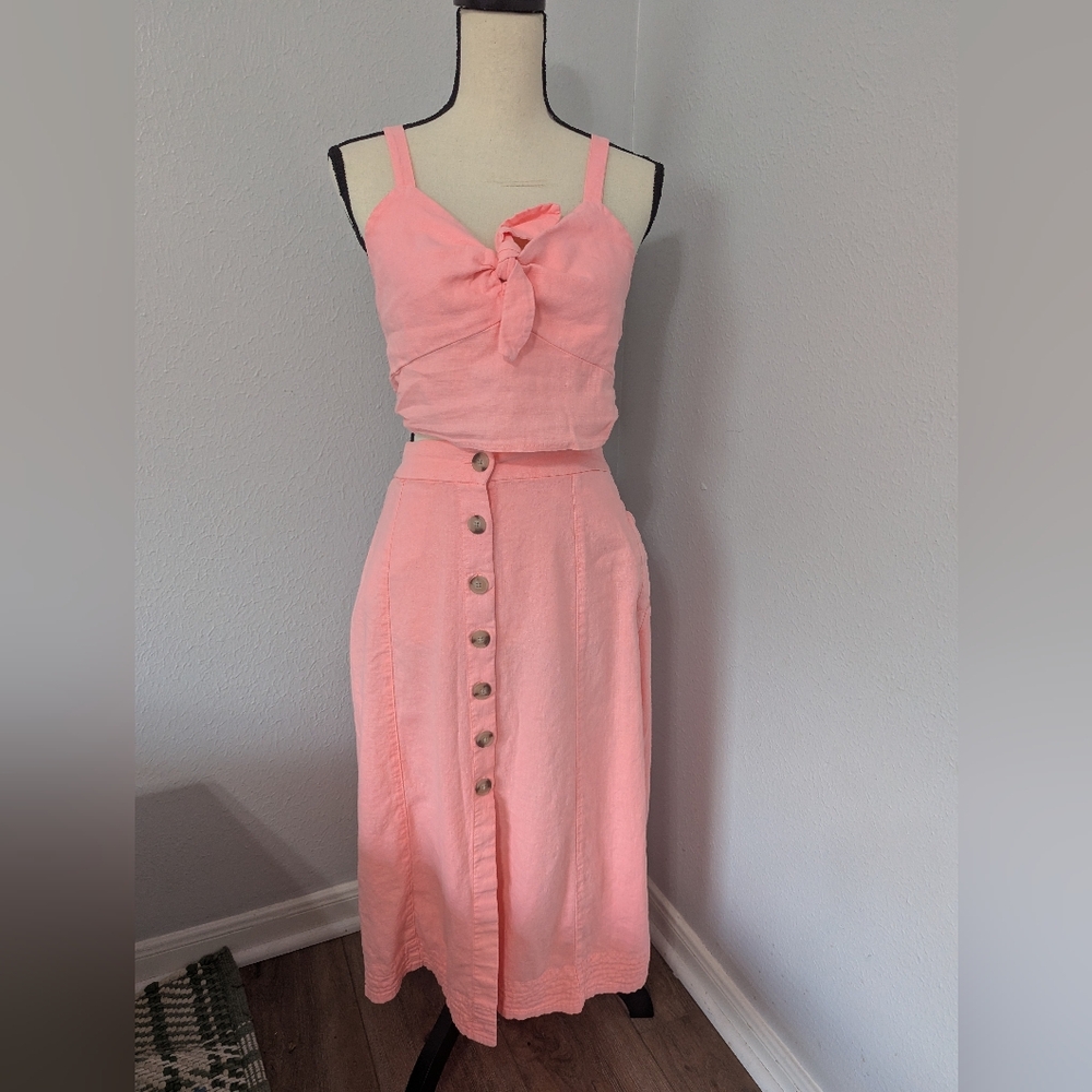 Universal Thread Coral Midi Skirt And Top Set